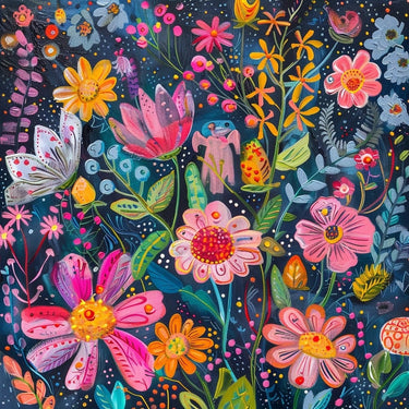 Flower Canvas with Blue Background